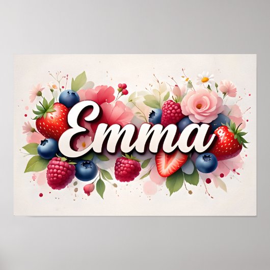 Persoonlijke Berry Floral Naambord – "Emma" – Poster (Voorkant)