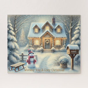 Persoonlijke Besneeuwde Kerst Cottage Brievenbus Legpuzzel