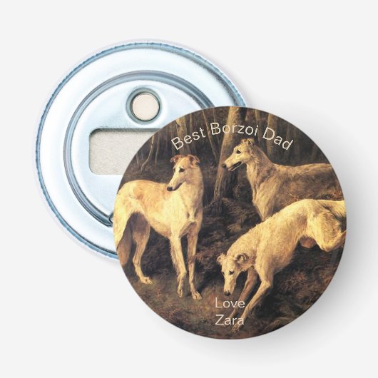Persoonlijke Beste Borzoi Vader Button Flesopener (Voorkant)