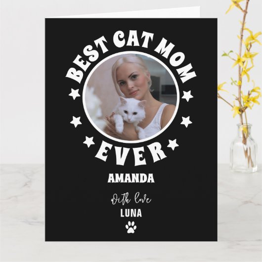 Persoonlijke Beste Kat Moeder Ooit Aangepaste Foto Kaart (Gele Bloem)