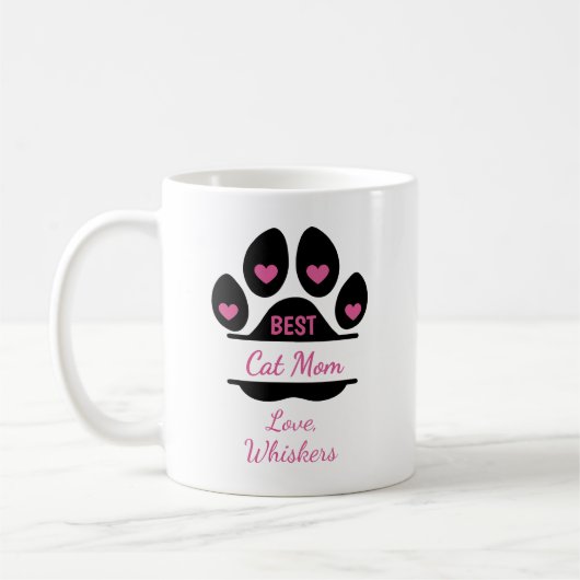Persoonlijke Beste Kat Moeder Pootafdruk Koffiemok (Links)