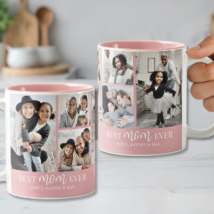 Persoonlijke Beste Moeder Foto Collage Roze Tweekleurige Koffiemok