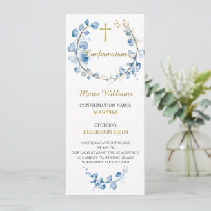 Persoonlijke bevestigingsjongen gebedskaart menu