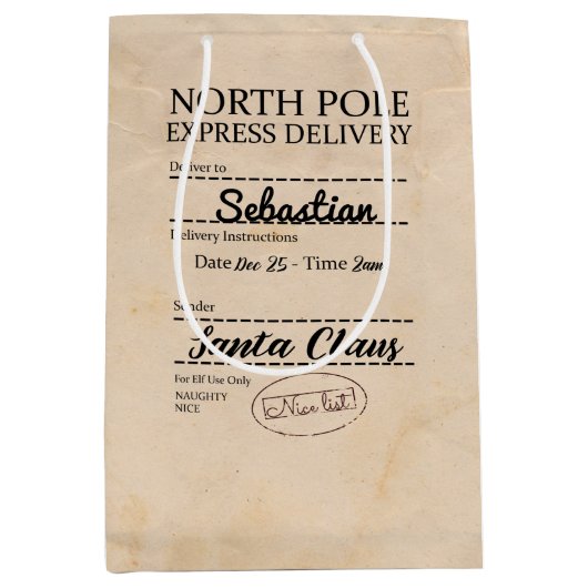 Persoonlijke bezorgingskerst op Noordpool Express Medium Cadeauzakje (Voorkant)