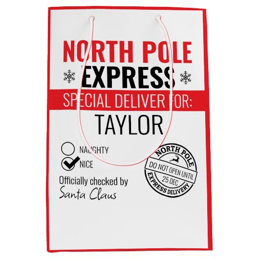Persoonlijke bezorgingskerst op Noordpool Express Medium Cadeauzakje (Voorkant)