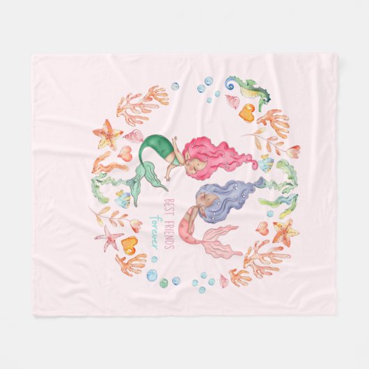 Persoonlijke BFF-cadeaus voor Zeemeerminnen Fleece Deken (Voorkant (Horizontaal))