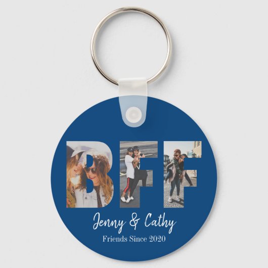 Persoonlijke BFF Foto Best Friend Names Navy Blue Sleutelhanger (Voorkant)