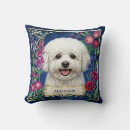 Persoonlijke Bichon Frise Blauwe Bloemenkussen Kussen