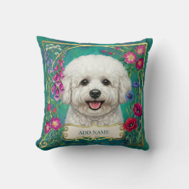 Persoonlijke Bichon Frise Turquoise Bloemenkussen Kussen