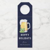 Persoonlijke Bierfleshanger 'Hoppy Holidays' Flessenhanger (Voorkant)