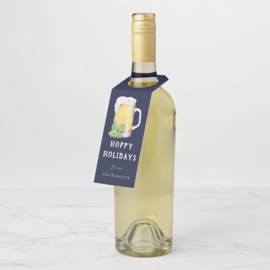 Persoonlijke Bierfleshanger 'Hoppy Holidays' Flessenhanger (Schuin)