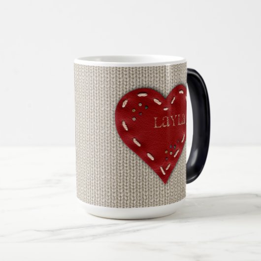 Persoonlijke Big Morphing-Mok met lederen hart Magische Mok (Voorkant rechts)