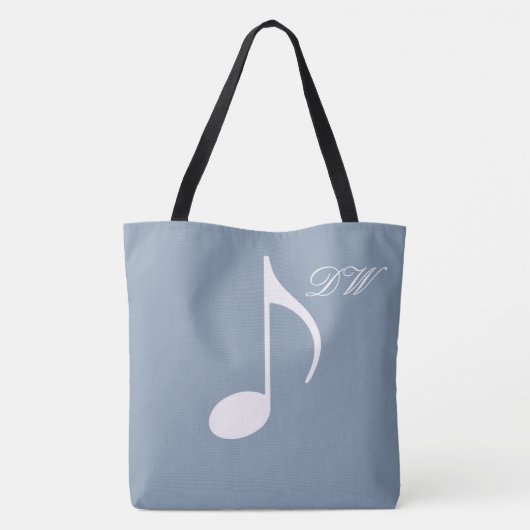 Persoonlijke Big Musical Note op Dusty Blue Tote Bag (Achterkant)