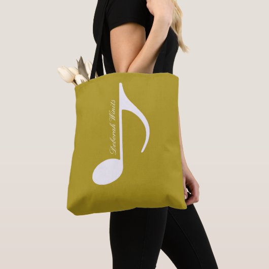 Persoonlijke Big Musical Note op Dusty Mustard Tote Bag (Dichtbij)