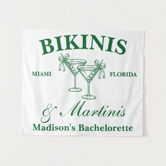 Persoonlijke Bikinis & Martinis Bachelorette Feest Wandkleed (Voorkant (horizontaal))