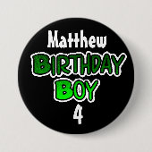 Persoonlijke Birthday Boy Blue en Black Button (Voorkant)