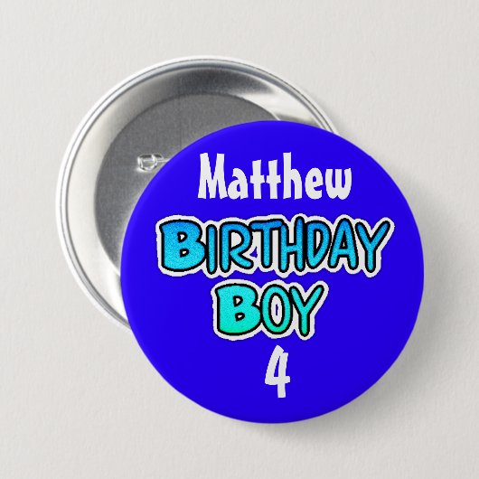 Persoonlijke Birthday Boy Blue en Black Button (Voorkant /achterkant)