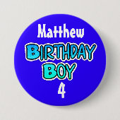 Persoonlijke Birthday Boy Blue en Black Button (Voorkant)