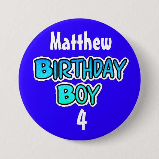 Persoonlijke Birthday Boy Blue en Black Button (Voorkant)