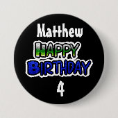 Persoonlijke Birthday Boy Blue en Black Button (Voorkant)