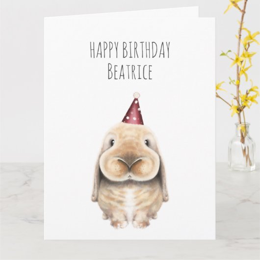 Persoonlijke Birthday Kaart - Sweet Bunny (Gele Bloem)