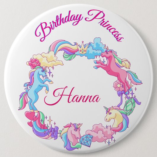 Persoonlijke Birthday Princess Button (Voorkant)