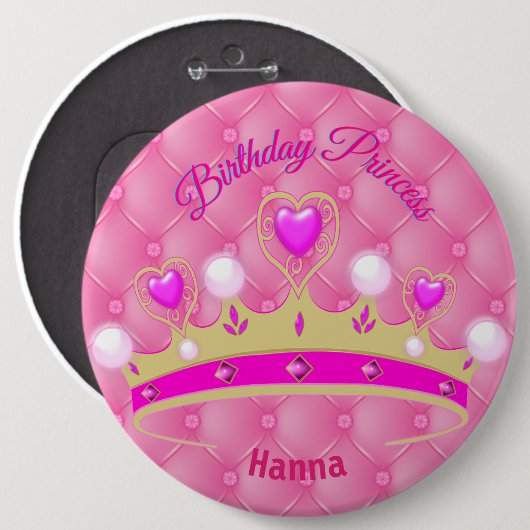 Persoonlijke Birthday Princess Button (Voorkant /achterkant)