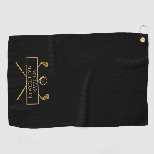 Persoonlijke Black And Gold Golfclubs Golfhanddoek (Horizontaal)