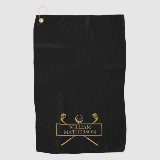 Persoonlijke Black And Gold Golfclubs Golfhanddoek (Voorkant)