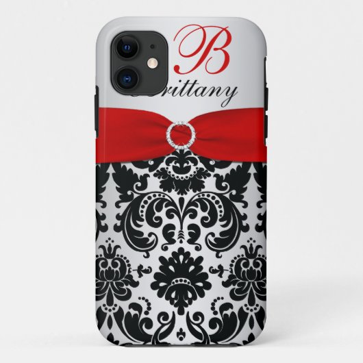 Persoonlijke Black, Red, Silver Damask iPhone 5 Case-Mate iPhone Case (Achterkant)