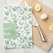 Persoonlijke bladeren in Sage Green Theedoek (Quarter Fold)