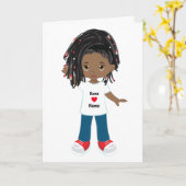 Persoonlijke blanco kaart zwart meisje (Gele Bloem)