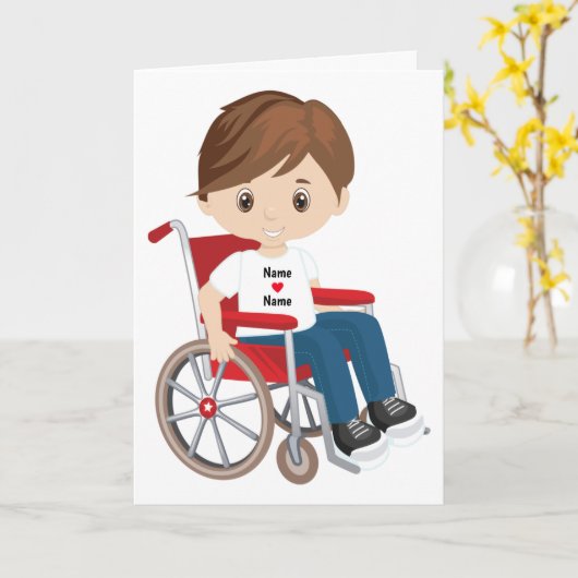 Persoonlijke Blank Bruine Jongen Kaart (Gele Bloem)