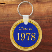 Persoonlijke blauw- en goudkleurige reünie-cadeaus sleutelhanger (Achterkant)