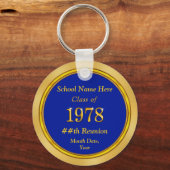 Persoonlijke blauw- en goudkleurige reünie-cadeaus sleutelhanger (Voorkant)