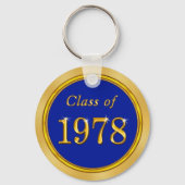 Persoonlijke blauw- en goudkleurige reünie-cadeaus sleutelhanger (Achterkant)