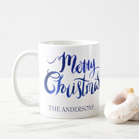 Persoonlijke blauw- en witte kerstMok Koffiemok (Met donut)