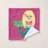 Persoonlijke blauw Faux Foil Mermaid Kinder Cute Bad Handdoek (Wasdoekje)