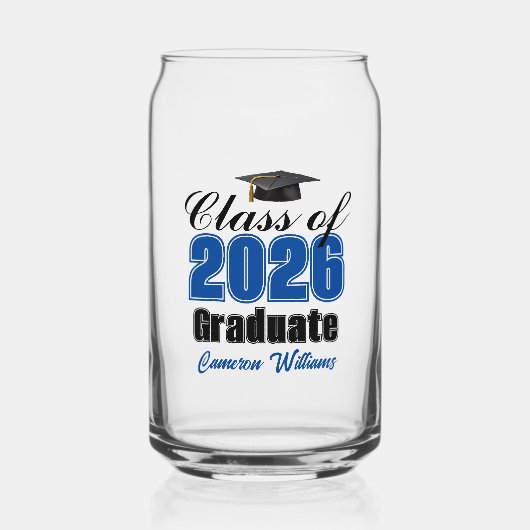Persoonlijke Blauwe Afstuderen Klas van 2026 Blikvorm Glas (Voorkant)