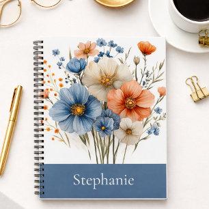 Persoonlijke Blauwe Aquarel Wilde Bloem Voor Haar Notitieboek