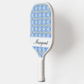 Persoonlijke blauwe Azulejo-waterverfmonogramnaam Pickleball Paddle (Links)
