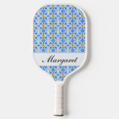 Persoonlijke blauwe Azulejo-waterverfmonogramnaam Pickleball Paddle (Achterkant)