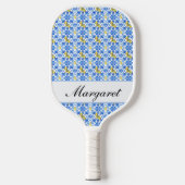 Persoonlijke blauwe Azulejo-waterverfmonogramnaam Pickleball Paddle (Voorkant)