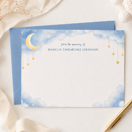 Persoonlijke blauwe babyshower bedankkaart notitiekaartje