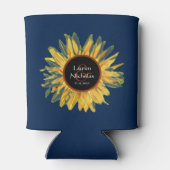 Persoonlijke blauwe bijtende soonbloem bruiloft blikjeskoeler (Achterkant)