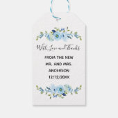 Persoonlijke blauwe bloem bruiloft cadeautje cadeaulabel (Achterkant)