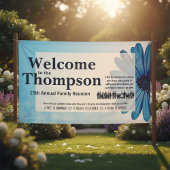 Persoonlijke blauwe bloem familiereünie banner