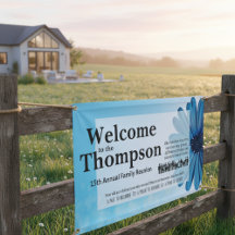 Persoonlijke blauwe bloem familiereünie banner