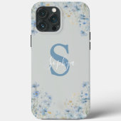 Persoonlijke Blauwe Bloem Monogram Case-Mate iPhone Case (Achterkant)