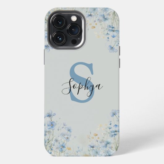 Persoonlijke Blauwe Bloem Monogram iPhone Hoesje (Achterkant)